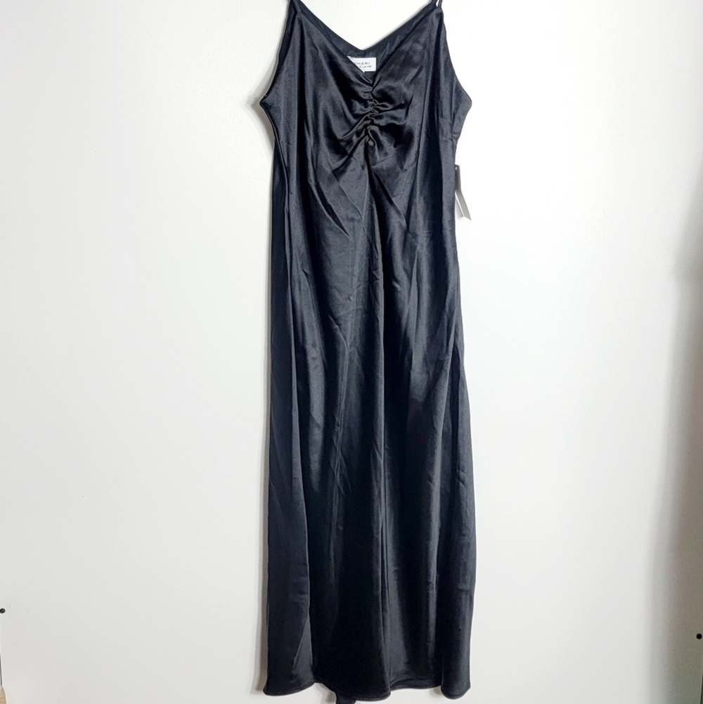 NWT Tahari Arthur S. Levine Silky Black Lightweight Night Slip Maxi Dress Size L